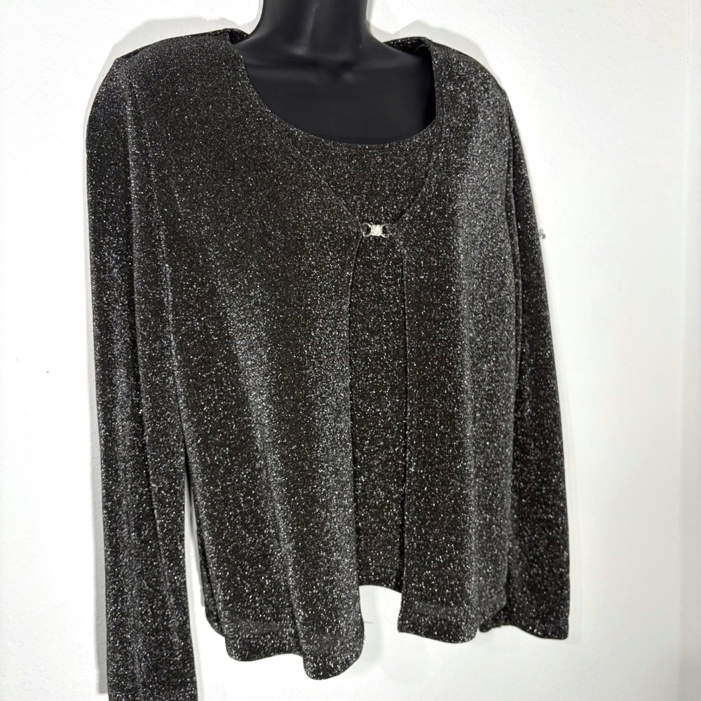 Y2K 2000s Women's Sz 10 Grey Sparkle Shiny Preppy Academia Cami Cardigan Set